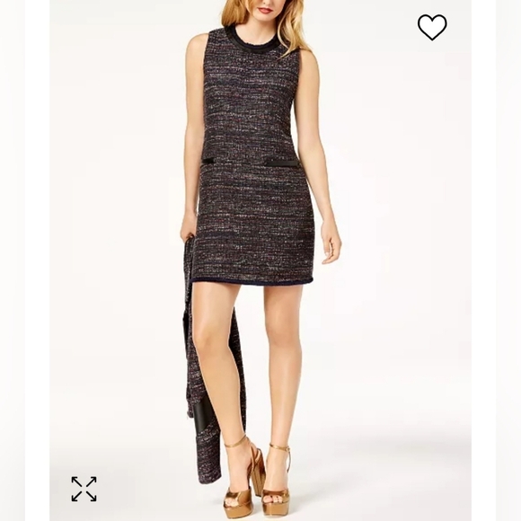 NWT $149 Faux Leather Trim Tweed Sheath Shift Dress - Picture 10 of 17